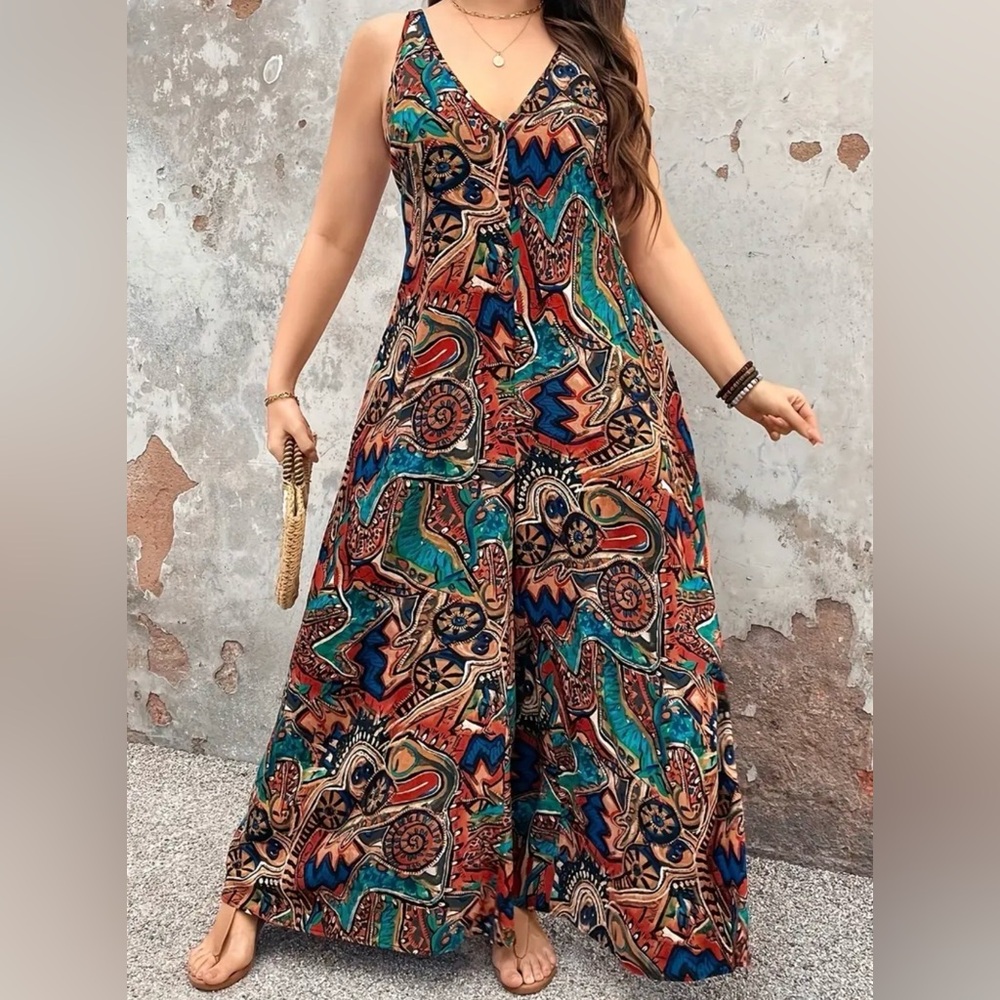 Multicolor Wide Leg JumpsuitLightweight Breathable Material New Boutique